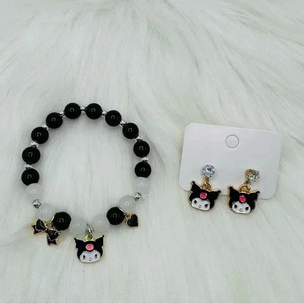 Kuromi Teen Size black  Beaded Bracelet and Earring Bundle